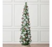 Christow Frosted Pencil Christmas Tree with Pinecones & Berries, 6ft | Artificial Slim Snow-Dusted Spruce, Pinecones & Berries, Natural-Look PE & PVC Needles, Easy Assembly with Stand