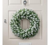 Christow Frosted Spruce Christmas Wreath, 60cm | Frosted Artificial Wreath, Snow-Dusted PVC Needles, Metal Hanging Frame, Easy to Display, Ideal for Doors & Mantels