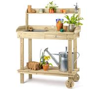 Christow Garden Potting Table Bench Wooden Workstation Wheels Tray in Natural Christow Natural