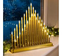 CHRISTOW Gold Candle Bridge Tower Christmas Decoration, Battery Operated with Timer, 33 Warm White LED Window Light