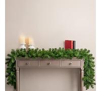 Christow Green Spruce Christmas Garland, 9ft | Plain Artificial Garland, Bushy Dual-Tone PVC Needles, Metal Hanging Loops, Easy to Display, Ideal for Fireplaces & Stairs