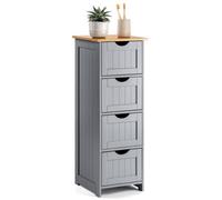 Christow Grey Bathroom Drawer Unit Floor Storage Cabinet With Bamboo Top 82Cm