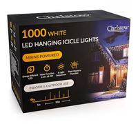 CHRISTOW Hanging Icicle Christmas Lights, 1000 White LED, 30m Lit Length, Indoor & Outdoor, Mains Powered with Timer, 8 Flash Lighting Modes with Memory, Fairy String Light Xmas Decorations