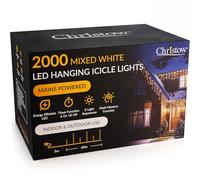 CHRISTOW Hanging Icicle Christmas Lights, 2000 White & Warm White LED, 60m Lit Length, Indoor & Outdoor, Mains Powered with Timer, 8 Flash Lighting Modes with Memory, Fairy String Light Decorations