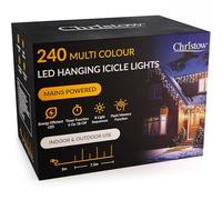 CHRISTOW Hanging Icicle Christmas Lights, 240 Multi-Colour LEDs, 7.5m Lit Length, Indoor & Outdoor, Mains Powered with Timer, 8 Light Sequences with Memory, Icicle Fairy Lights