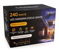 CHRISTOW Hanging Icicle Christmas Lights, 240 White LEDs, 7.5m Lit Length, Indoor & Outdoor, Mains Powered with Timer, 8 Light Sequences with Memory, Icicle Fairy Lights