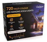 CHRISTOW Hanging Icicle Christmas Lights, 720 Multi Coloured LED, 20m Lit Length, Indoor & Outdoor, Mains Powered with Timer, 8 Flash Lighting Modes with Memory, Fairy String Light Xmas Decorations