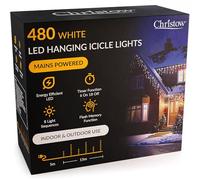 CHRISTOW Hanging Icicle Christmas Lights, White, 480 LEDs | 5mm LEDs, 30/60cm Drops, 8 Modes, Memory, 6-Hour Timer, Mains Powered, 5m Cable, Indoor/Outdoor Use, 15m Lit Length