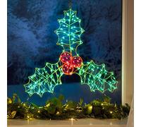 Christow Holly Berry Christmas Light, 45cm Wall Window Decoration, Micro LED Silhouette, Indoor Outdoor, Mains Operated