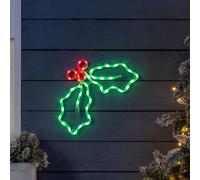 Christow Holly Berry Christmas Light Decoration, Energy Efficient LED Rope Light, Flashing Wall Window Silhouette, Indoor Outdoor, Mains Operated (32cm x 45cm)