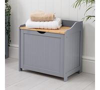 CHRISTOW Laundry Bin For Bathroom, Wooden Grey & Bamboo-Effect Laundry Storage Box, Free Standing Towel Chest, Linen Cabinet, H56cm x W56cm x D36cm