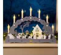 Christow LED Christmas Candle Bridge, Winter Village Scene, Grey