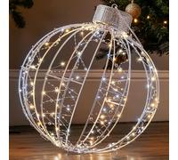 Christow Light Up Christmas Bauble, Hanging Ball Decoration, 160 White & Warm White Micro LEDs, Metal Frame & Silver Beading, Timer, Mains Powered, 5m Cable, Indoor & Outdoor, 40cm x 38cm x 38cm