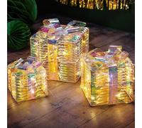 CHRISTOW Light Up Christmas Presents, Iridescent Micro LED Parcels, Pre Lit Gift Boxes, Xmas Decorations, Battery Operated with Timer Function, Set of 3-12.5cm 16.5cm 20cm (Warm White)