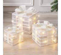 Christow Light Up Christmas Presents LED Parcels Battery Operated with Timer Set of 3 in Cream Christow Cream