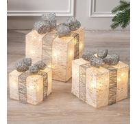 Christow Light Up Christmas Presents LED Parcels Battery Operated with Timer Set of 3 in White Christow White
