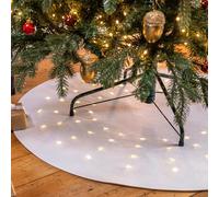 Christow Light Up Christmas Tree Mat Skirt, White Decorative Soft Felt Floor Protector with 80 Warm White LED Stars, Battery Operated with Timer, Round 98cm Decoration for Xmas Trees Up to 7ft