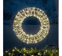 CHRISTOW Light Up Christmas Wreath 38cm, Metal Hanging Door Wall Decoration, 480 Warm White Micro LED, Mains Powered with Timer Function, Indoor Outdoor