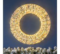 CHRISTOW Light Up Christmas Wreath 50cm, Iridescent Warm White Micro LED Hanging Door Wall Window Decoration, Mains Powered, Indoor Outdoor Home Garden (380 LEDs)