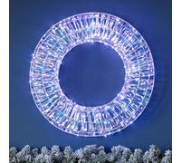 CHRISTOW Light Up Christmas Wreath 50cm, Iridescent White Micro LED Hanging Door Wall Window Decoration, Mains Powered, Indoor Outdoor Home Garden (380 LEDs)