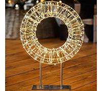 CHRISTOW Light Up Christmas Wreath Decoration, 600 Warm White Micro LEDs, Mains Powered with Timer, Silver Metal Frame & Stand, Indoor Display, Mantelpiece Windowsill Shelf Table, 45cm x 33cm x 8cm
