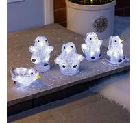 CHRISTOW Light Up Penguin Acrylic Christmas Decorations, White LED, Battery Operated with Timer, Indoor Outdoor, Set of 5 (H10cm to H13cm)