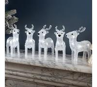 CHRISTOW Light Up Reindeer Acrylic Christmas Decorations, Set of 5, Battery Powered with Timer, 30 Static White LED Lights, Indoor & Outdoor Weatherproof Ornaments, 17cm x 16cm x 5cm