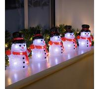 CHRISTOW Light Up Snowman Acrylic Christmas Decorations, Set of 5, Battery Powered with Timer, 30 Static White LED Lights, Indoor & Outdoor Weatherproof Ornaments, 13cm x 11cm x 6cm