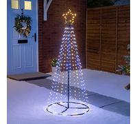 Christow Maypole Christmas Tree, Light Up Outdoor Decoration, Flashing White and Warm White Micro LED Pyramid Light, Mains Operated (1.4m)