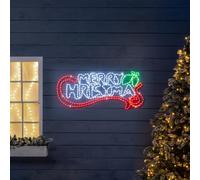 Christow Merry Christmas LED Rope Light Sign, 100cm, Indoor & Outdoor | Red, White & Green LEDs, Neon-Style Glow, 7 Flash Speeds & Static Mode, 5m Cable, Mains Powered
