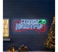 Christow Merry Christmas LED Rope Light Sign, 185cm | Red, White & Green LEDs, Neon-Style Glow, 7 Flash Speeds & Static Mode, Indoor & Outdoor Display, Mains Powered, 5m Cable