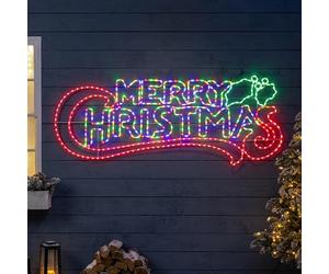 Christow Merry Christmas Light Up Sign, Energy Efficient LED Outdoor Wall Decoration, Flashing Multi Coloured Rope Light Silhouette, Mains Operated (100cm)