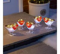 CHRISTOW Mini Acrylic Robin Lights, Set of 5, White LEDs