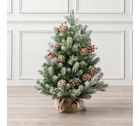 Christow Mini Christmas Tree Artificial Frosted Pine Cone Berry With Base 2ft in Green Christow Green