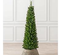 Christow Pencil Christmas Tree 5ft, Artificial Slim Narrow Green Spruce, Luxury Indoor Xmas Decoration, Natural Looking PE & PVC Needles, Easy Assembly with Stand, Tip Count 236 (skirt not included)