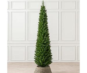 Christow Pencil Christmas Tree 7ft, Artificial Slim Narrow Green Spruce, Luxury Indoor Xmas Decoration, Natural Looking PE & PVC Needles, Easy Assembly with Stand, Tip Count 401 (skirt not included)