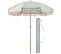 Christow Portable Parasol Beach Garden Tilting Umbrella Fringed Tassel Sun Shade UV50+ 2m in Light Green Christow Light Green
