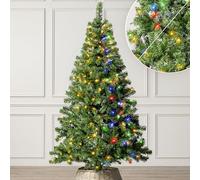 Christow Pre-Lit Artificial Christmas Tree 6ft with Dual-Colour LED Lights (Switch from Warm White to Multi-Coloured, Aspen Spruce, Bushy PVC Tips, 11 Modes - Colour Changing, Timer, 101cm Diameter