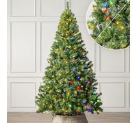 Christow Pre-Lit Artificial Christmas Tree 7ft with Dual-Colour LED Lights (Switch from Warm White to Multi-Coloured, Aspen Spruce, Bushy PVC Tips, 11 Modes - Colour Changing, Timer, 122cm Diameter