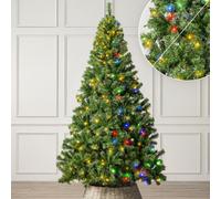 Christow Pre-Lit Aspen Spruce Christmas Tree, Dual-Colour LED Lights, 7ft | Warm White to Multi-Colour LEDs, 11 Light Modes - Colour Changing, PE & PVC Tips, Mains Powered with Timer, Stand Included