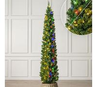 Christow Pre-Lit Pencil Christmas Tree 7ft with Dual-Colour ED Lights (Switch from Warm White to Multi-Coloured), Slim Shape with Bushy PVC Tips, 11 Modes - Colour Changing, Timer, 53cm Diameter