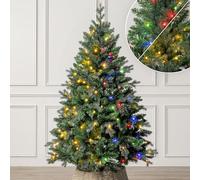 Christow Pre-Lit Christmas Tree 5ft, Dual-Colour LED Lights (Switch from Warm White to Multi-Coloured), Fraser Fir, PE & PVC Tips, Hinged Branches, 11 Modes - Colour Changing, Timer, 102cm Diameter