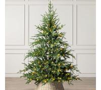 Christow Pre-Lit Christmas Tree 6ft with Dual-Colour LED Lights (Switch from Warm White to Multi-Coloured), Nordmann Fir, Realistic PE & PVC Tips, 11 Modes with Colour Changing, Timer, 124cm Diameter