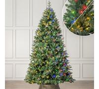 Christow Pre-Lit Christmas Tree 8ft, Dual-Colour LED Lights (Switch from Warm White to Multi-Coloured), Fraser Fir, PE & PVC Tips, Hinged Branches, 11 Modes - Colour Changing, Timer, 142cm Diameter