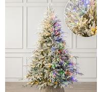 Christow Pre-Lit Flocked Christmas Tree 6ft with Dual-Colour LED Lights (Switch from Warm White to Multi-Coloured), Verbier Fir, PE & PVC Tips, 11 Modes - Colour Changing, Timer, 125cm Diameter