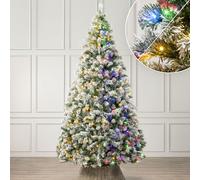 Christow Pre-Lit Flocked Christmas Tree 8ft, Dual-Coloured LED Lights (Switch from Warm White to Multi-Coloured), Chamonix Spruce, Snowy PVC Tips, 11 Modes - Colour Changing, Timer, 145cm Diameter