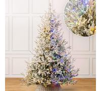 Christow Pre-Lit Flocked Verbier Fir Christmas Tree, 7ft | Dual-Colour LED Lights, Warm White to Multi-Colour, 11 Light Modes - Colour Changing, PE & PVC Tips, Mains Powered with Timer