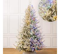 Christow Pre-Lit Flocked Verbier Fir Christmas Tree, 8ft | Dual-Colour LED Lights, Warm White to Multi-Colour, 11 Light Modes - Colour Changing, PE & PVC Tips, Mains Powered with Timer
