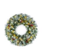 Christow Pre-Lit Frosted Berry & Pinecone Christmas Wreath, 50 LEDs, 60cm | Dual-Colour LEDs - Warm White to Multi-Colour, 11 Light Modes, Colour Changing, 140 PVC Tips, IP44 Battery Pack, 6-Hour Timer