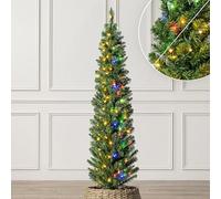 Christow Pre-Lit Pencil Christmas Tree 5ft with Dual-Colour ED Lights (Switch from Warm White to Multi-Coloured), Slim Shape with Bushy PVC Tips, 11 Modes - Colour Changing, Timer, 43cm Diameter